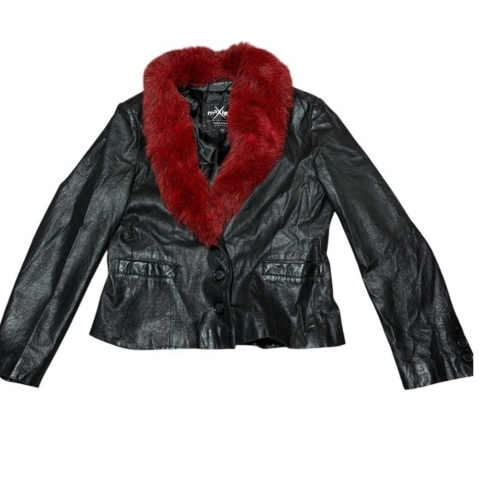 Wilsons Leather Maxima Vintage 90s Leather Jacket Red Faux Fur Collar Black L